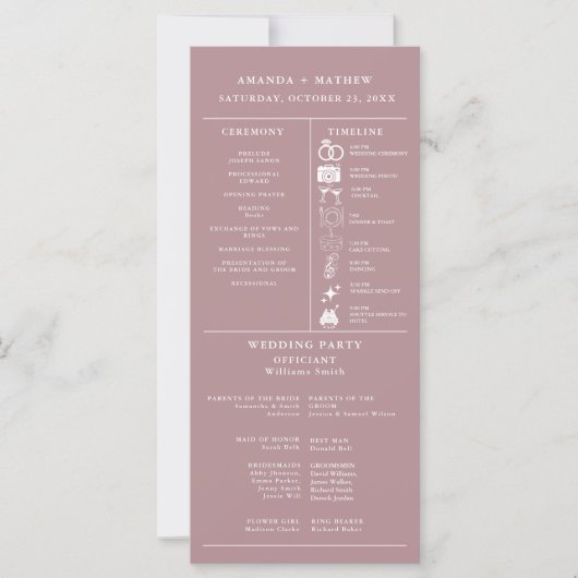Dusty roos Minimalist Wedding Infographic Programm (Voorkant)