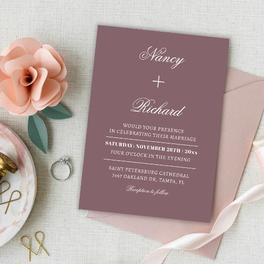 Dusty Roos minimalistische bruiloft uitnodiging Sj