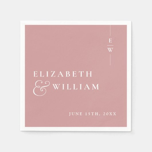 Dusty Roos minimalistische elegante monogram bruil Servet (Voorkant)