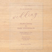 Dusty roos minimalistische kalligrafie bruiloft acryl uitnodigingen (Voorkant)