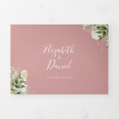 Dusty Roos Modern Botanical Greenery Photo Wedding Drieluik Uitnodiging (Cover)