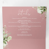 Dusty Roos Modern Botanical Greenery Photo Wedding Drieluik Uitnodiging (Binnenzijde eerst)