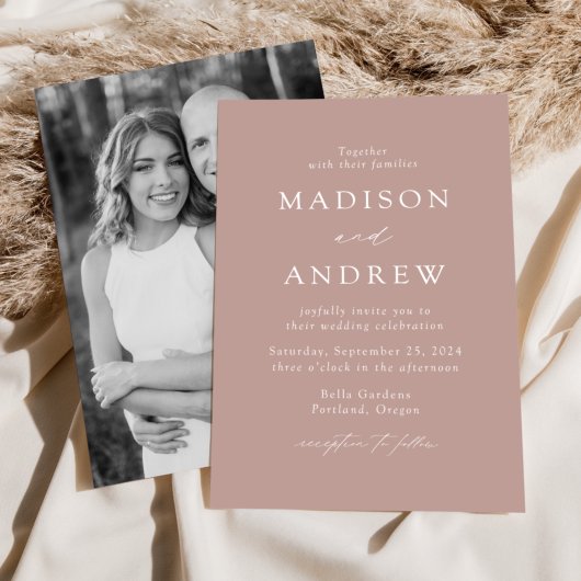 Dusty Roos Modern Elegance Photo Wedding Kaart