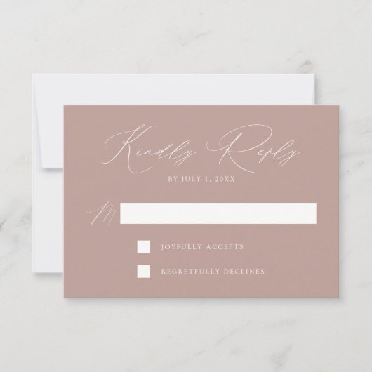 Dusty Roos Modern Elegance Wedding RSVP Kaartje (Voorkant)