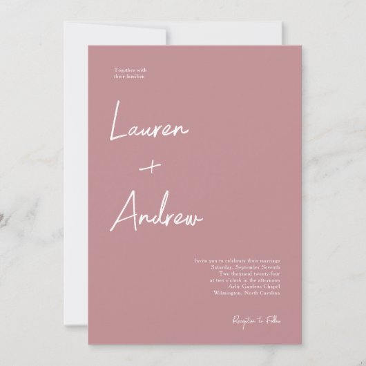 Dusty Roos Modern Elegant Script Wedding Kaart (Voorkant)