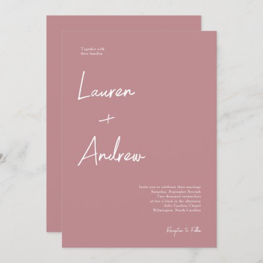 Dusty Roos Modern Elegant Script Wedding Kaart (Voorkant / Achterkant)