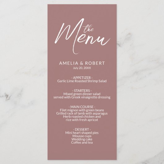 Dusty Roos Modern Elegant Simple Wedding Menu (Voorkant)