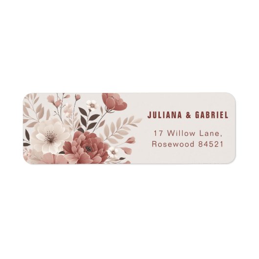 Dusty Roos Modern Floral Wedding Address Etiket (Voorkant)