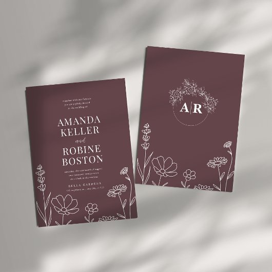 Dusty Roos Modern Floral Wedding Invitation Kaart