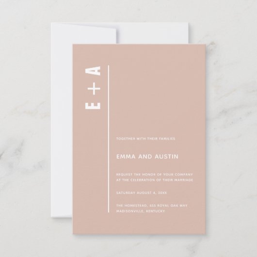 Dusty Roos Modern Minimal Bold Initialen Wedding Kaart (Voorkant)