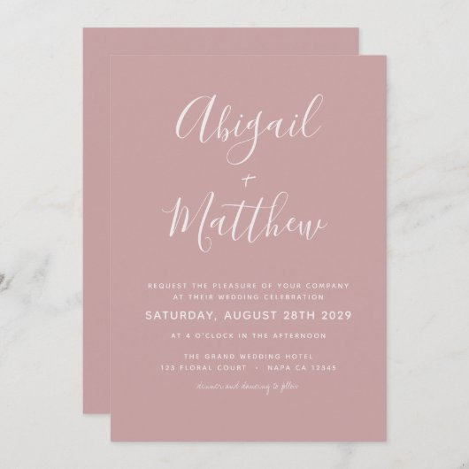 Dusty Roos Modern Minimalist Simple Wedding Kaart (Voorkant / Achterkant)