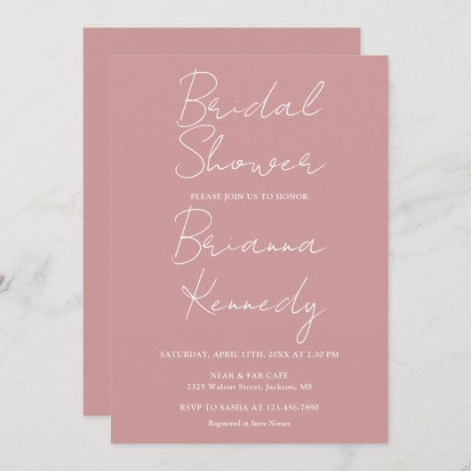 Dusty Roos Modern Minimalistisch Script Vrijgezell Kaart (Voorkant / Achterkant)