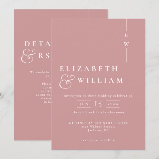 Dusty Roos Modern Monogram Wedding QR Code Kaart (Voorkant / Achterkant)