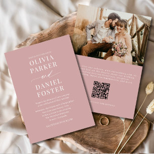 Dusty Roos Modern QR Code Fotobruiloft Kaart
