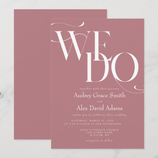 Dusty Roos Modern We doen een huwelijksuitnodiging Kaart (Voorkant / Achterkant)