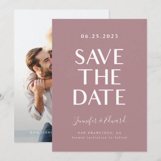 Dusty Roos Modern Wedding Save the Date (Voorkant / Achterkant)