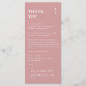 Dusty Roos Monogram bruiloft Dank u plaats kaart (Voorkant)