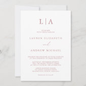 Dusty Roos Monogram Eenvoudig minimalistisch huwel Kaart (Voorkant)