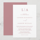 Dusty Roos Monogram Eenvoudig minimalistisch huwel Kaart (Voorkant / Achterkant)