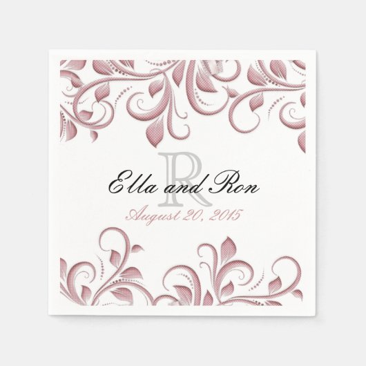 Dusty Roos Monogram Swirl Wedding Napkin Sjabloon Servet (Voorkant)