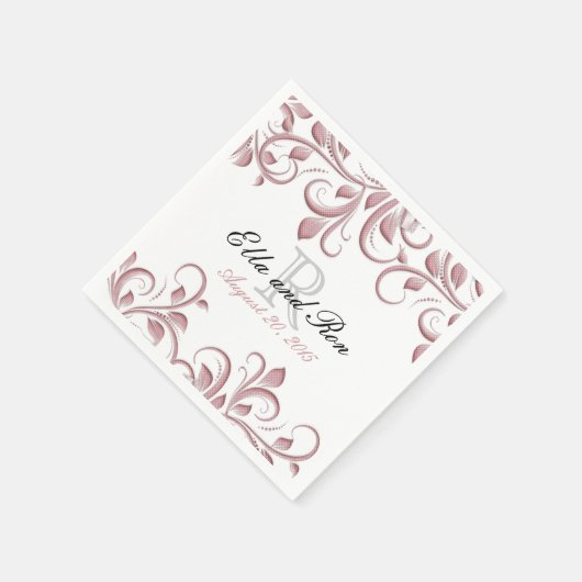 Dusty Roos Monogram Swirl Wedding Napkin Sjabloon Servet (Hoek)