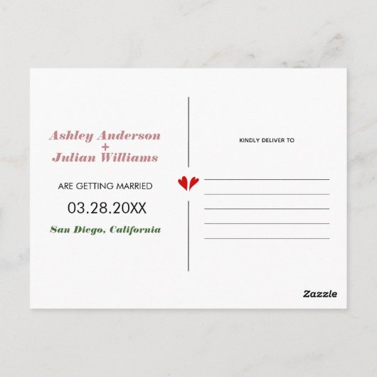 Dusty roos, moss green twee foto Save the Date Briefkaart (Achterkant)