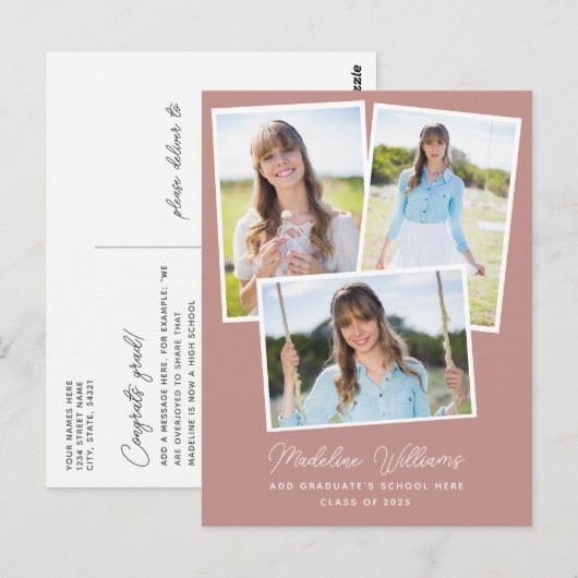 Dusty Roos Multi Photo Afstuderen Briefkaart (Voorkant / Achterkant)