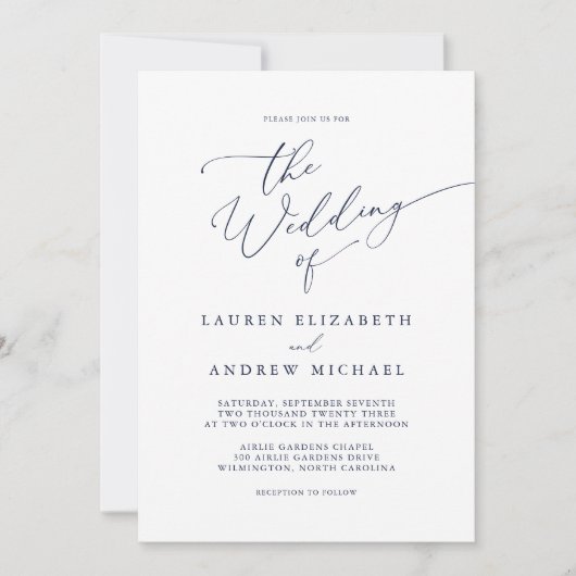 Dusty Roos & Navy Blue Wedding Invitation Kaart (Voorkant)