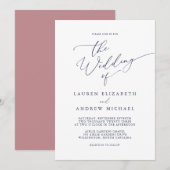 Dusty Roos & Navy Blue Wedding Invitation Kaart (Voorkant / Achterkant)