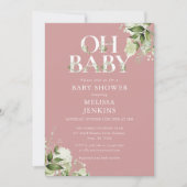 Dusty Roos Oh Baby Botanical Greenery Baby shower Kaart (Voorkant)