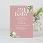 Dusty Roos Oh Baby Botanical Greenery Baby shower Kaart (Staand voorkant)