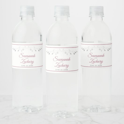 Dusty Roos op White Elegant Border Wedding Waterfles Etiket (Flessen)