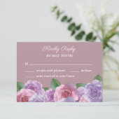 Dusty Roos Paarse roze Floral Wedding RSVP Kaart (Staand voorkant)