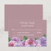 Dusty Roos Paarse roze Floral Wedding RSVP Kaart (Voorkant / Achterkant)
