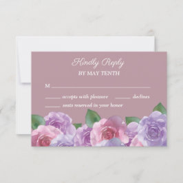 Dusty Roos Paarse roze Floral Wedding RSVP Kaart