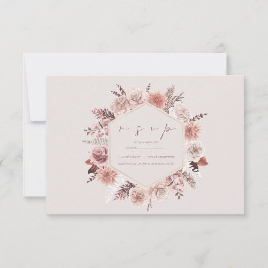 Dusty Roos Pampas Boho Wedding RSVP (Voorkant)