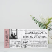 Dusty Roos Paris Wedding Boarding Pass Uitnodiging (Staand voorkant)