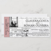 Dusty Roos Paris Wedding Boarding Pass Uitnodiging (Voorkant)