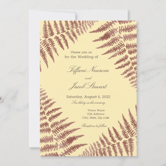 Dusty Roos & Peach Blush Ferns Wedding Kaart (Voorkant)