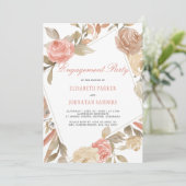 Dusty Roos Peach Cream Floral Engagement Party Kaart (Staand voorkant)