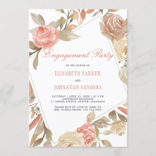 Dusty Roos Peach Cream Floral Engagement Party Kaart