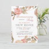 Dusty Roos Peach Cream Floral Housewarming Party Kaart (Staand voorkant)