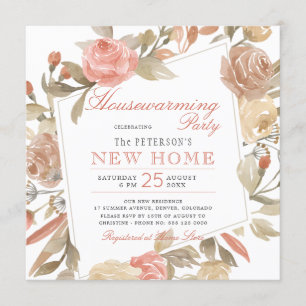 Dusty Roos Peach Cream Floral Housewarming Party Kaart