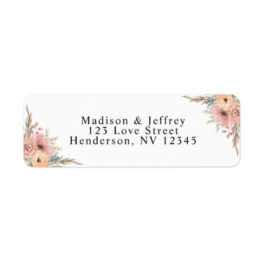  Dusty Roos Peach Floral Wedding address Etiket (Voorkant)