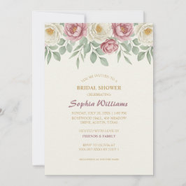 Dusty Roos Peony Bridal Shower Invitation Kaart