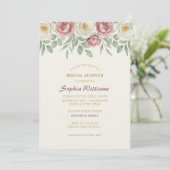 Dusty Roos Peony Bridal Shower Invitation Kaart (Staand voorkant)