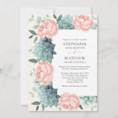 Dusty Roos Peony Succulents Eucalyptus Wedding Kaart (Voorkant)