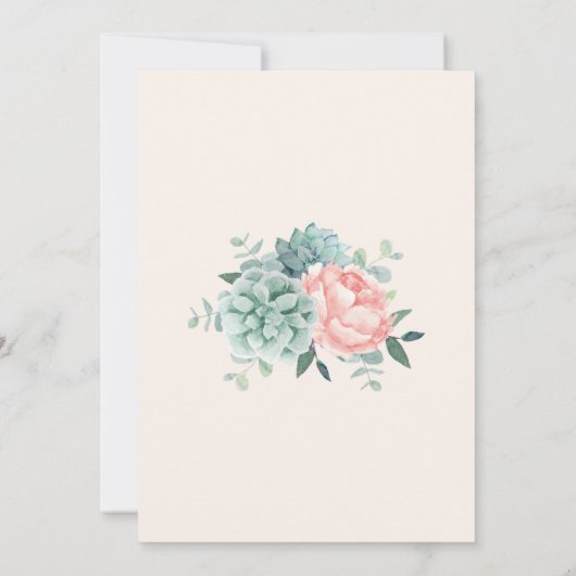 Dusty Roos Peony Succulents Eucalyptus Wedding Kaart (Achterkant)