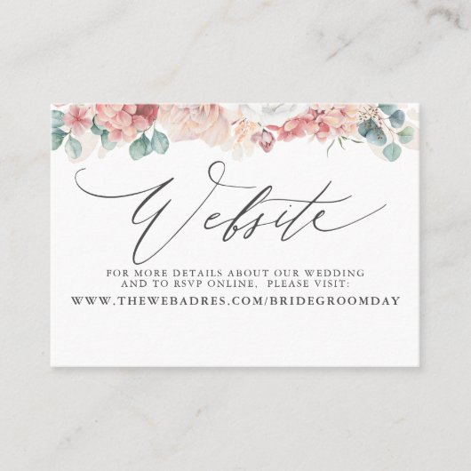 Dusty Roos Perzik Bloemen Bruiloft Website Kaart Visitekaartje (Voorkant)