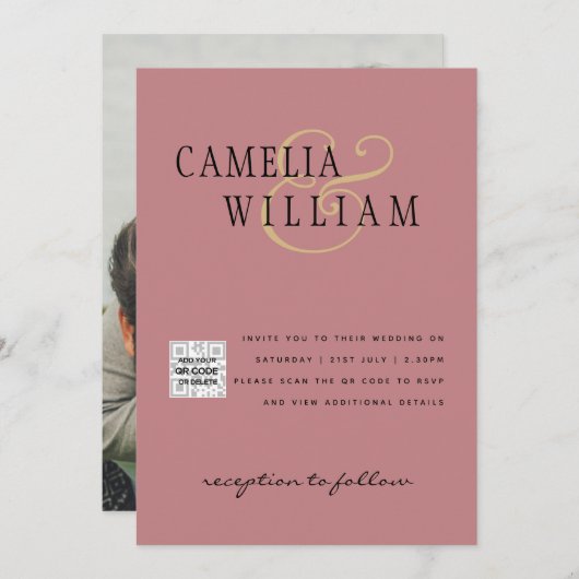 Dusty ROOS Photo Weddenschap nodigt QR Code Save D Kaart (Voorkant / Achterkant)